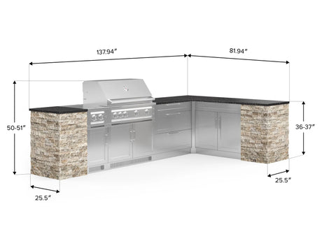 Outdoor Kitchen Signature Series 11 Piece L Shaped Cabinet Set with 3 Drawer, Bar, Dual Side Burner, Grill and Grill Cabinet