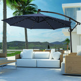 10 ft 360° Rotation Solar Powered LED Patio Offset Umbrella without Weight Base-Navy