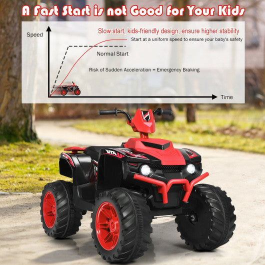 12V Kids Ride on ATV with LED Lights and Treaded Tires and LED lights-Red