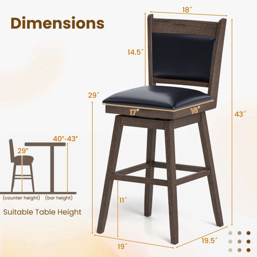 25/29 Inch Padded Bar Stools Set of 2 with Swivel Seat and Footrest-29 inches