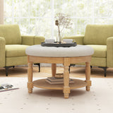 29 Inch Large Round Ottoman Coffee Table 2-Tier Upholstered Tufted Footrest Ottoman with Flip-up Top-Beige