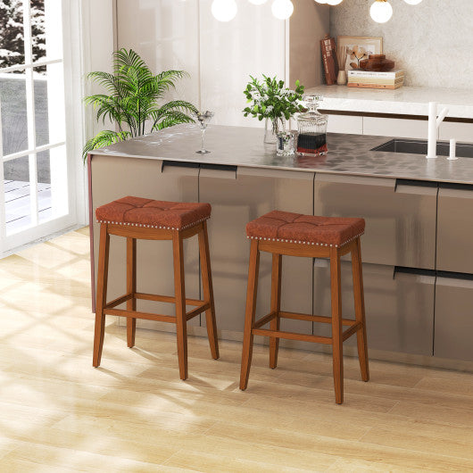 25/29 Inch Set of 2 Upholstered PU Leather Bar Stools with Saddle Seat-29 inches