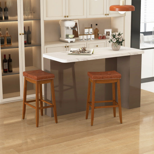 25/29 Inch Set of 2 Upholstered PU Leather Bar Stools with Saddle Seat-29 inches
