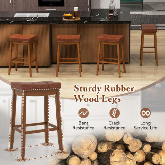 25/29 Inch Set of 2 Upholstered PU Leather Bar Stools with Saddle Seat-29 inches