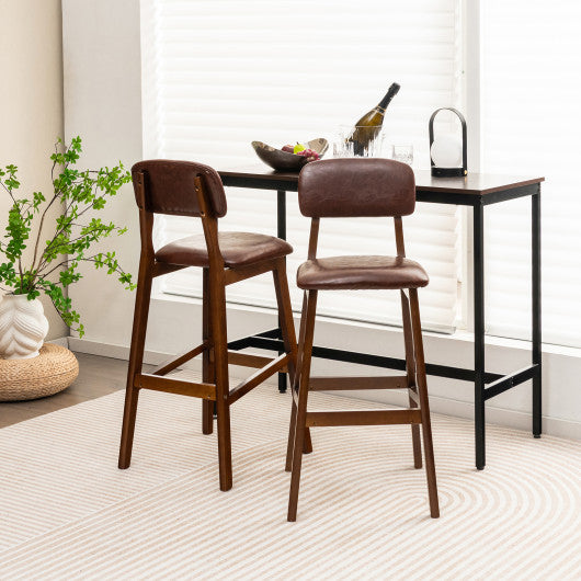 29 Inch Upholstered PU Bar Stools with Rubber Wood Legs-Set of 2