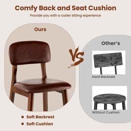 29 Inch Upholstered PU Bar Stools with Rubber Wood Legs-Set of 2