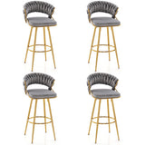 29 Inch Velvet Bar Stool Set of 2 with Woven Backrest and Gold Metal Legs-Gray