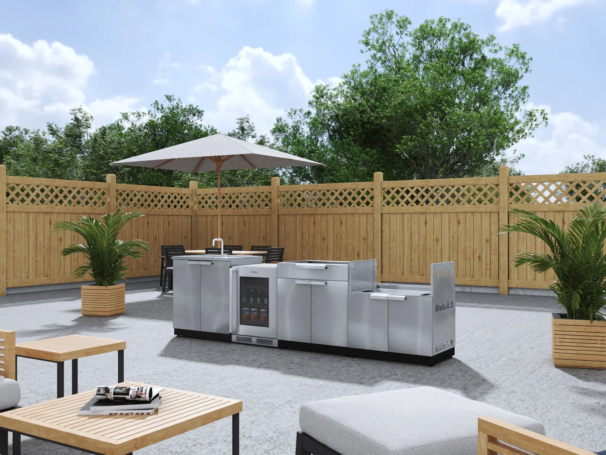 Outdoor Kitchen Stainless Steel 4 Piece Cabinet Set with Sink, Bar, Grill Cabinet and Fridge