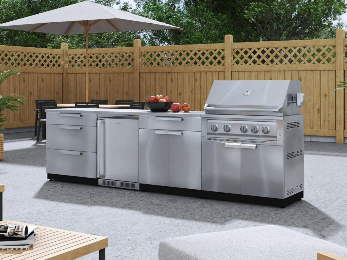 Outdoor Kitchen Stainless Steel 6-Piece Cabinet Set with Platinum Grill, Dual Side Burner, Bar and Grill Cabinet and Stainless Steel Countertop