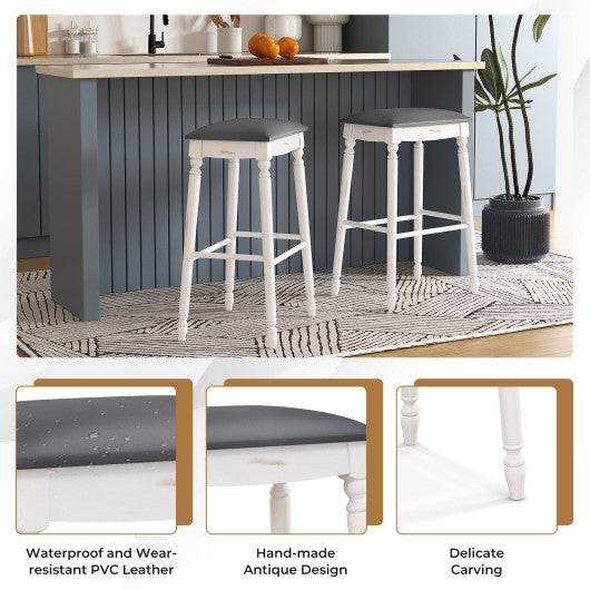 29 Inch Bar Stool Set of 2 with Padded Seat Cushions and Wood Legs-29 inches