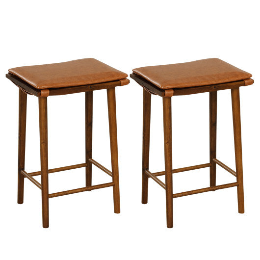 Set of 2 25.5 Inch Barstools with Removable Cushion and Footrest