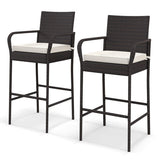 2/4 Pieces Outdoor PE Rattan Cushioned Barstool Set with Armrests-Set of 2