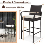 2/4 Pieces Outdoor PE Rattan Cushioned Barstool Set with Armrests-Set of 2