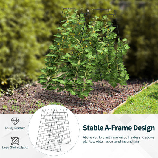 2 Pieces Foldable A-Frame Trellis Plant Supports with Twist Ties-Green