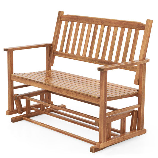2 Seats Outdoor Glider Bench with Armrests and Slatted Seat-Natural
