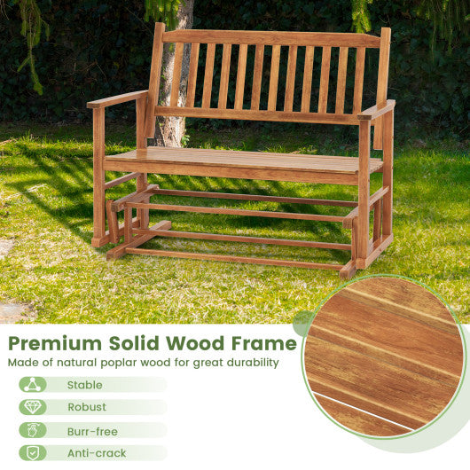 2 Seats Outdoor Glider Bench with Armrests and Slatted Seat-Natural