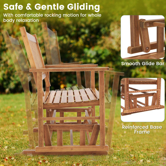 2 Seats Outdoor Glider Bench with Armrests and Slatted Seat-Natural