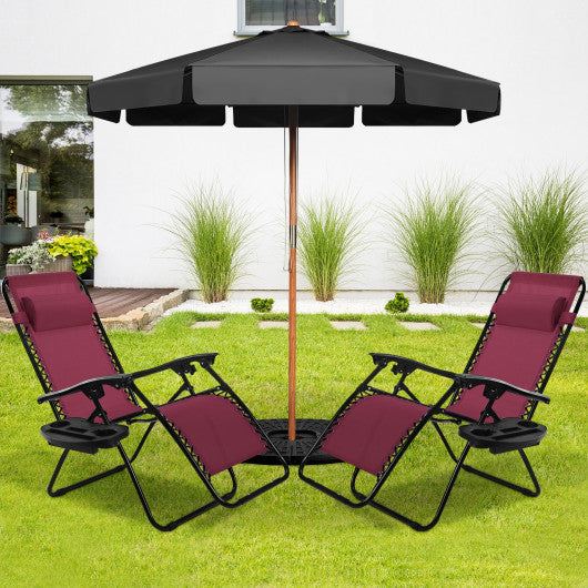 2 Pieces Folding Lounge Chair with Zero Gravity-Dark Red