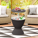 3 in 1 8 Gallon Patio Rattan Cooler Bar Table with Adjust Ice Bucket-Black