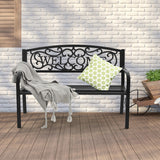 Outdoor Furniture Steel Frame Porch Garden Bench-Black