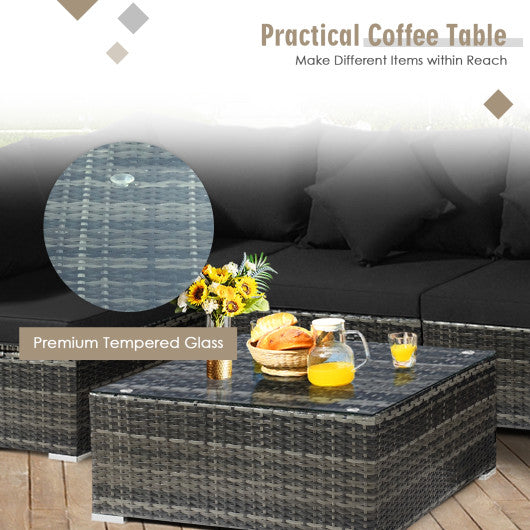 7 Pieces Patio Rattan Furniture Set Sectional Sofa Garden Cushion-Black