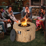 40 Inch Round Propane Gas Fire Pit Table Wood-Like Surface with Laval Rock PVC Cover