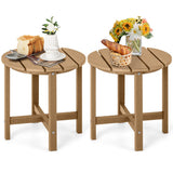 Set of 2 18 Inch Round Weather-Resistant Adirondack Side Tables-Brown