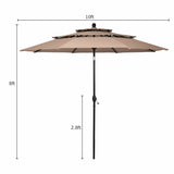 10ft 3 Tier Patio Umbrella Aluminum Sunshade Shelter Double Vented without Base-Beige