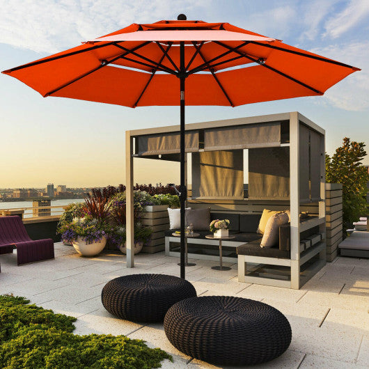 10ft 3 Tier Patio Umbrella Aluminum Sunshade Shelter Double Vented without Base-Red