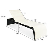 Patio Rattan Lounge Chair Back Adjustable Chaise Recliner  with Cushioned-White