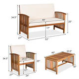 4 Pieces Patio Solid Wood Furniture Set-Beige