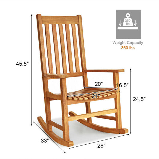 Indoor Outdoor Wooden High Back Rocking Chair-Natural