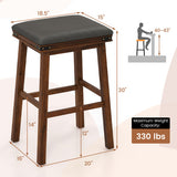 Set of 2 24/30 Inch Dining Bar Stool with Rubber Wood-30 inches