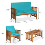 4 Pieces Patio Solid Wood Furniture Set-Blue