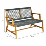 2-Person Acacia Wood Yard Bench for Balcony and Patio-Gray