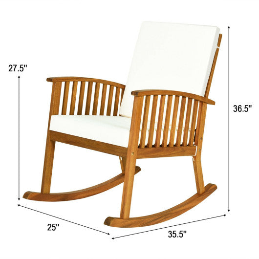 Outdoor Acacia Wood Rocking Chair with Detachable Washable Cushions