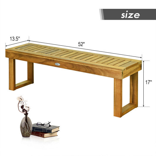 52 Inch Acacia Wood Dining Bench with Slatted Seat