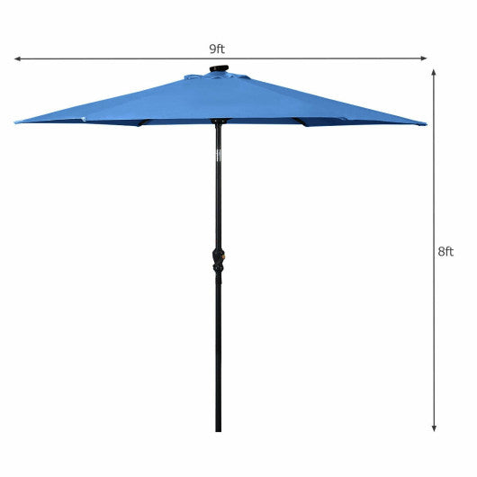 9' Patio LED Solar Umbrella with Crank-Blue