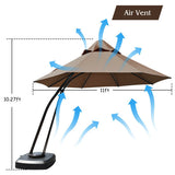 11 Feet Outdoor Cantilever Hanging Umbrella with Base and Wheels-Tan