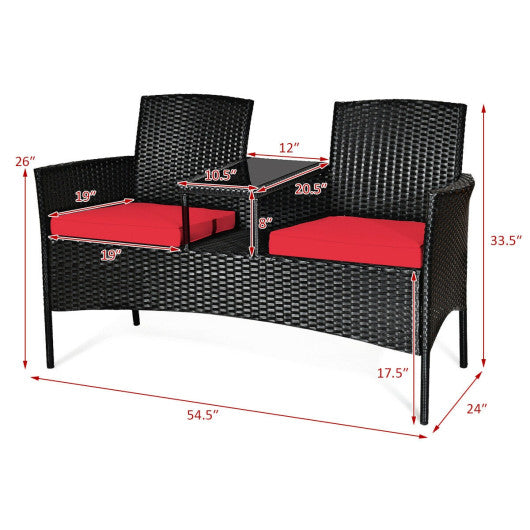 Wicker Patio Conversation Furniture Set with Removable Cushions and Table-Red