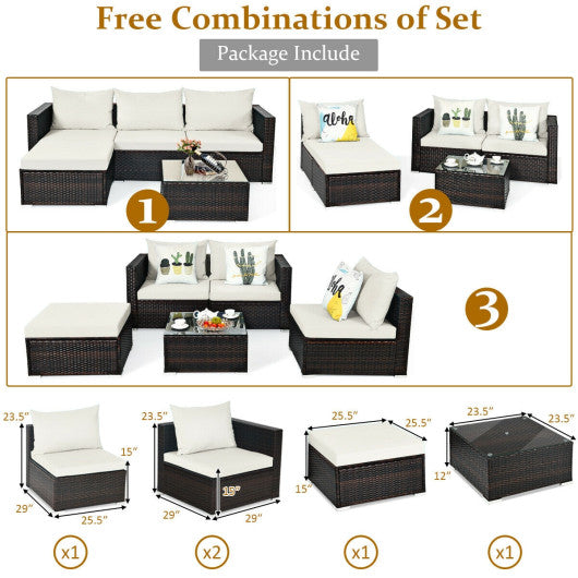 5 Pieces Patio Rattan Furniture Set with Coffee Table-Off White