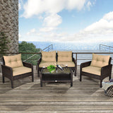 4 Pieces Patio Rattan Free Combination Sofa Set with Cushion and Coffee Table