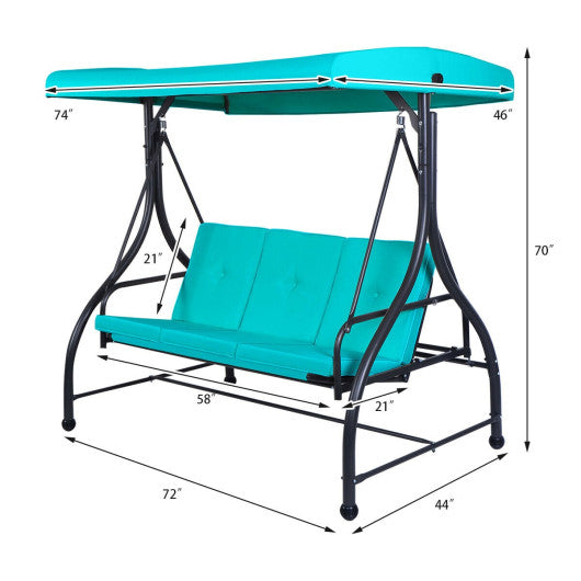 3 Seats Converting Outdoor Swing Canopy Hammock with Adjustable Tilt Canopy-Turquoise