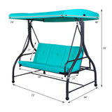 3 Seats Converting Outdoor Swing Canopy Hammock with Adjustable Tilt Canopy-Turquoise