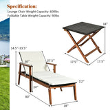 3 Pieces Portable Patio Cushioned Rattan Lounge Chair Set with Folding Table-White