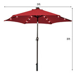 9 Feet Solar LED Lighted Patio Market Umbrella Tilt Adjustment Crank Lift-Dark Red