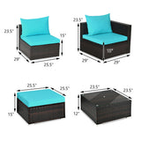 5 Pieces Patio Rattan Furniture Set with Coffee Table-Turquoise