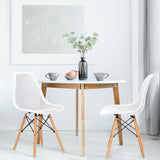 2 Pcs Modern Plastic Hollow Chair Set with Wood Leg-White