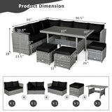 7 Pieces Patio Rattan Dining Furniture Sectional Sofa Set with Wicker Ottoman-Black