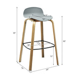 Set of 2 Modern Barstools Pub Chairs with Low Back and Metal Legs-Gray